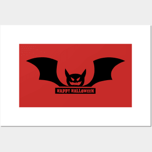 Happy Halloween Bat Silhouette Vector Posters and Art